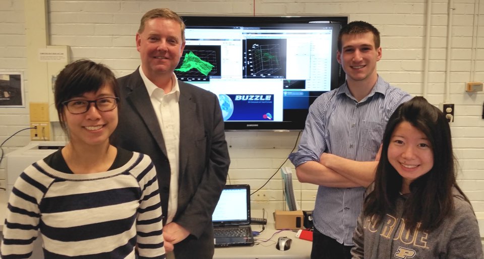 Joelle Chia, Prof. Tim Ropp, Steven Pugia, and Keyrse Deng, with award-winning new software Buzzle.