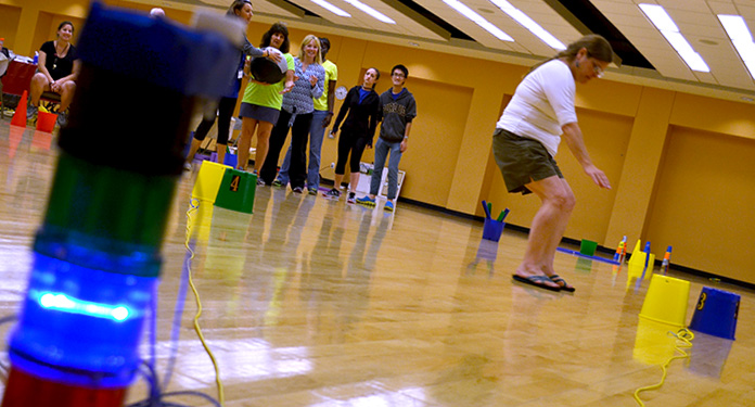 Teachers test their exergames at the College of Charleston training in June.