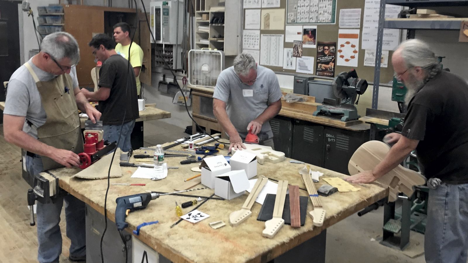 Mark French, manufacturing electric guitars with teachers in Fairless Hills, Pennsylvania