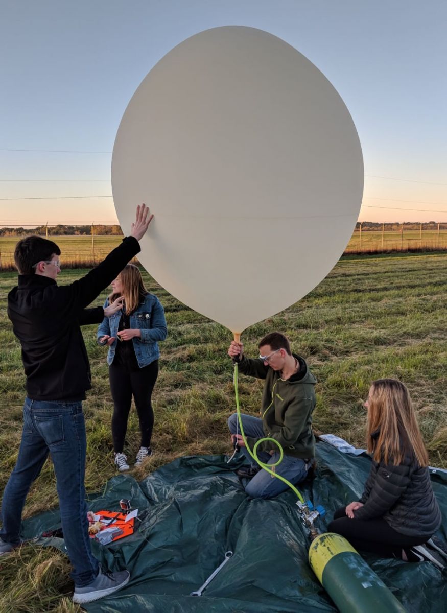 Purdue's AMET team prepares a high-altitude balloon for launch