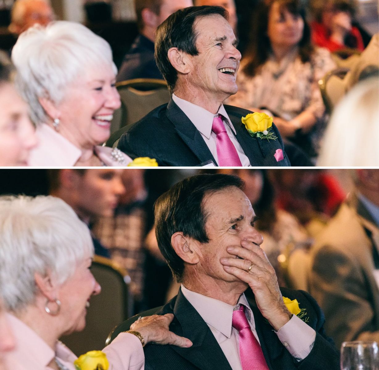 Jane and John Doddridge react during the presentation of his award