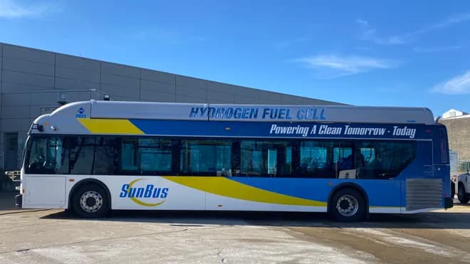 IndyGo tested a hydrogen fuel cell electric bus borrowed from Sunline Transit Agency in California. (IndyGo)