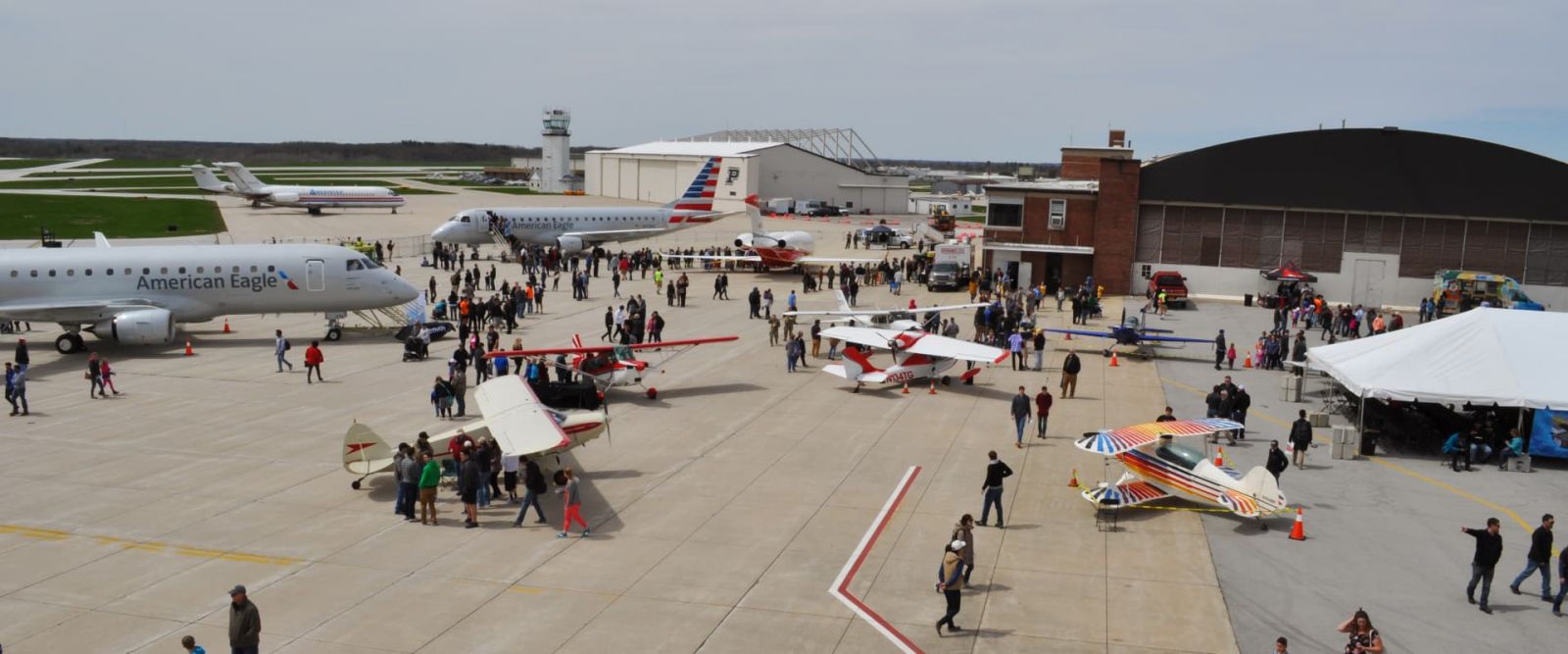 A variety of general aviation, airline and military aircraft were on display for the general public during Purdue Aviation Day in 2019. (Purdue University photo/John O’Malley)