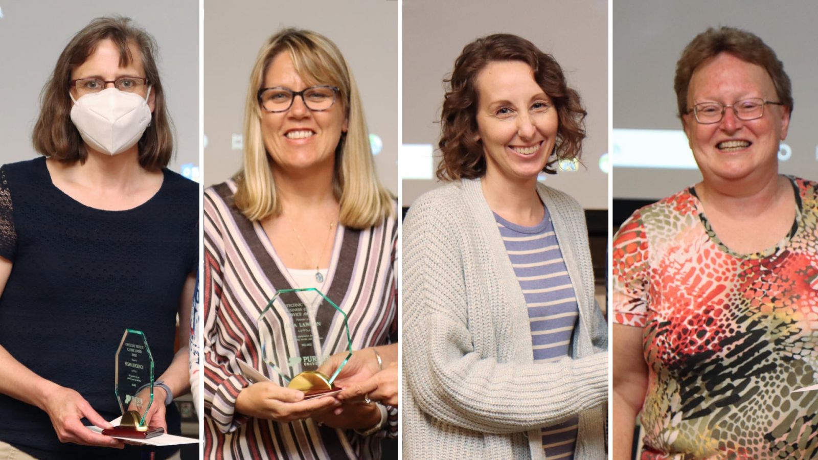 Susan Hockings, Lisa Lawson, Sarah Prater and Brenda Sheets were among Purdue Polytechnic staff who received awards for their work during the 2021-2022 academic year.
