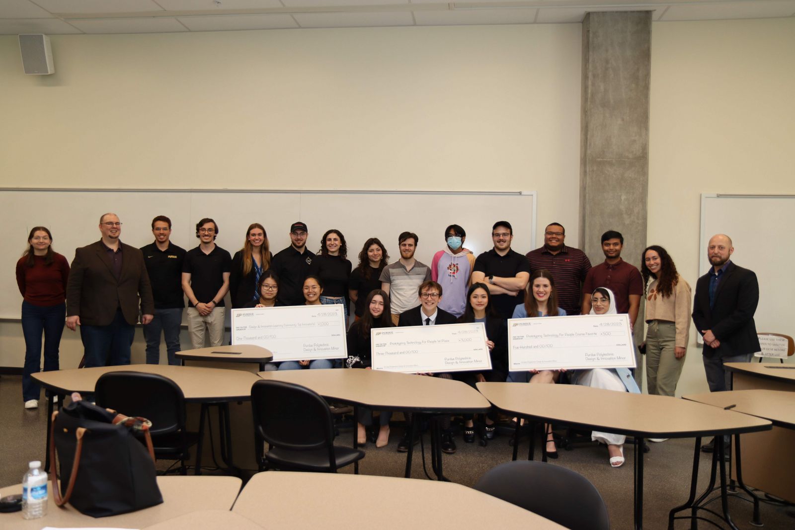 The Design and Innovation minor students and faculty gathered during the awards ceremony at the end of the spring 2023 semester.